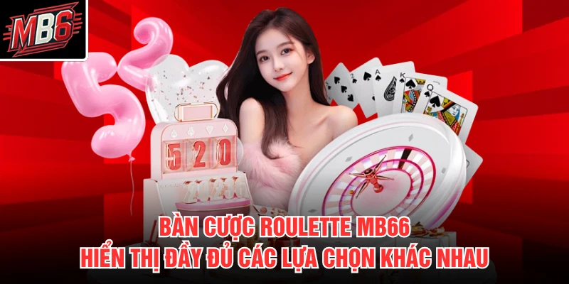 Bàn cược roulette MB66 hiển thị đầy đủ các lựa chọn khác nhau